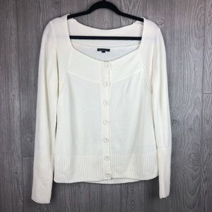 Simplement White Long Sleeve Button Up Sweater XXL